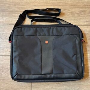 Wenger Sleek Black Leather Laptop Bag with Minimalist Design